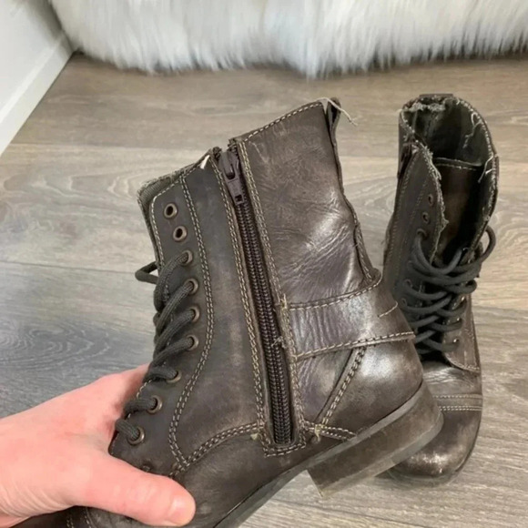 Aldo Women's Combat Moto Biker Boots Army Utility Brown Buckles Zipper Size 5 - Picture 10 of 14